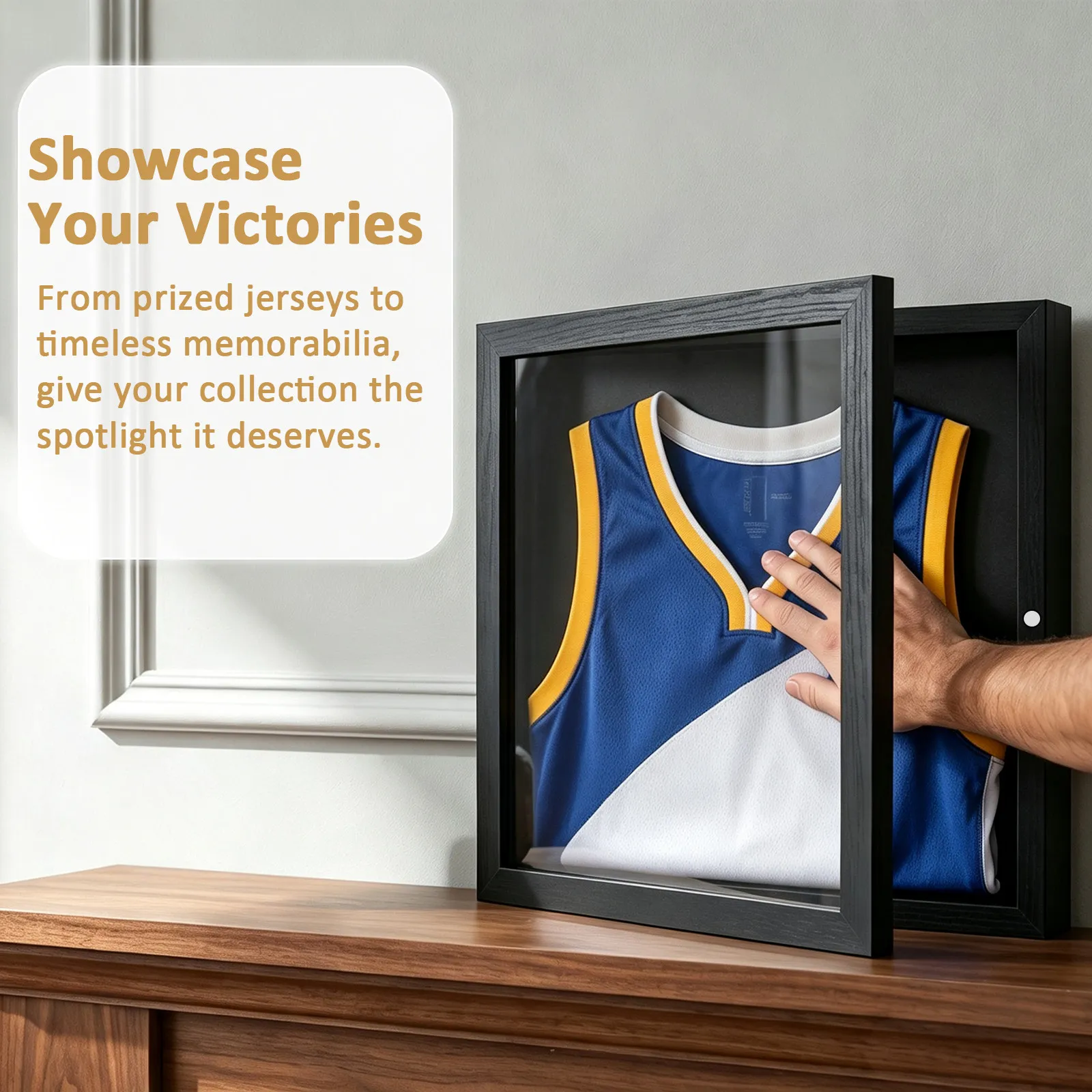 Clear Shadow Case Wooden Jersey Frame Wall Mounted T Shirt Display Stand Football Soccer Basketball Shirts Storage Box