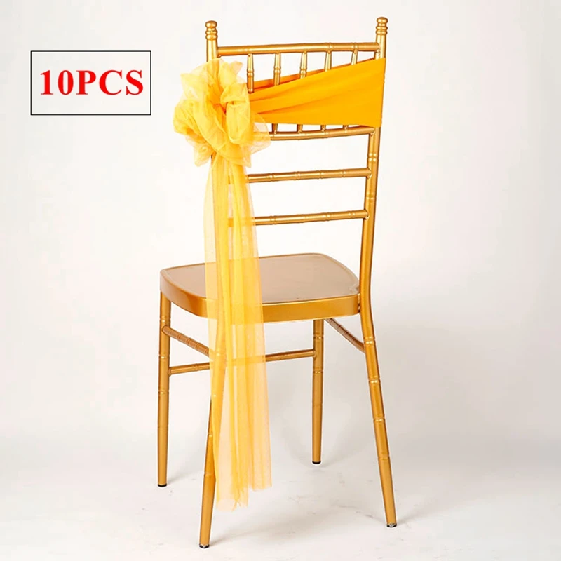 

Gold Color Chiavari Lycra Chair Band With Organza Sash Ball For Wedding Chair Cover Event Party Hotel Decoration