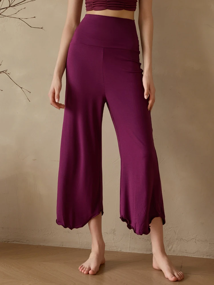 Women's High Waist Flare Yoga Pants Ultra Soft Lettuce Hem Lounge Pants Casual Lightweight Flowy Cropped Stretch Work Trousers
