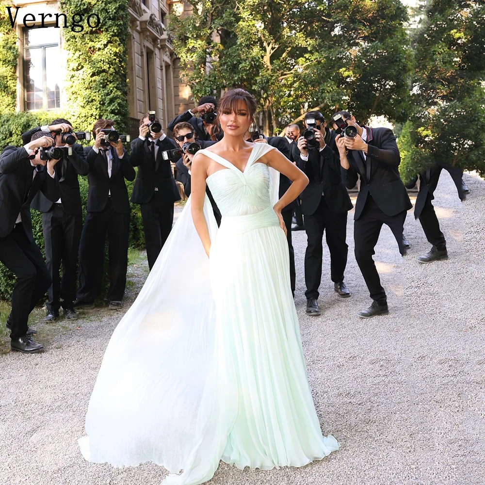 

Verngo Green Evening Dress Elegant Strapless A Line Prom Dress Flowing Hand-pleated Silk Prom Party Dress Customized