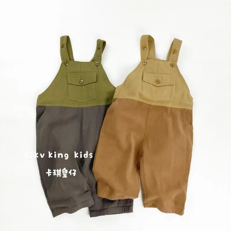 

2026 Spring New Children Loose Overalls Cotton Girls Patchwork Strap Trousers Fashion Toddler Boys Casual Pants Kids Clothes