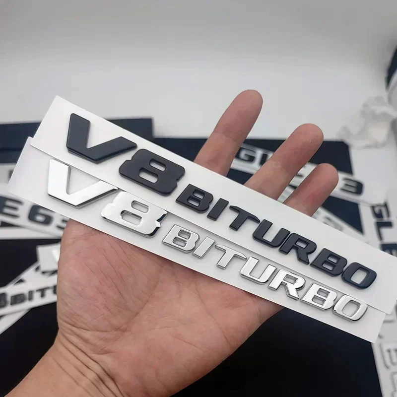 For Mercedes V8 BITURBO W204 W205 Car Trunk Sticker 3D ABS Chrome Silver Black Letters C63 V8 BITURBO Emblem Badge Logo Sticker