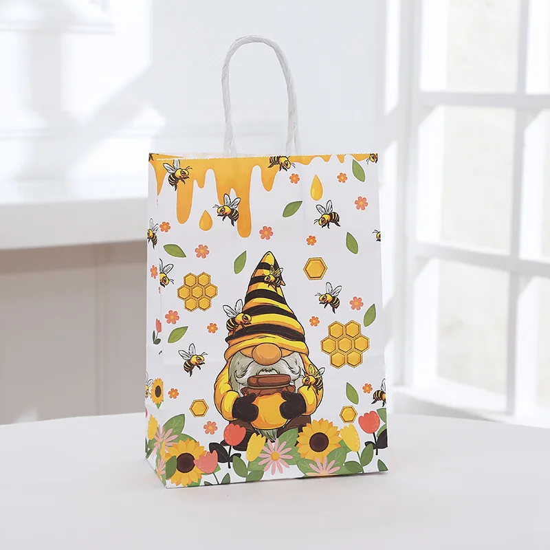 6pc Sunflower Honey Bees Theme Gift Packing Bag Paper Candy Favor Box Shopping Tote for Birthday Baby Shower Wedding Party Decor