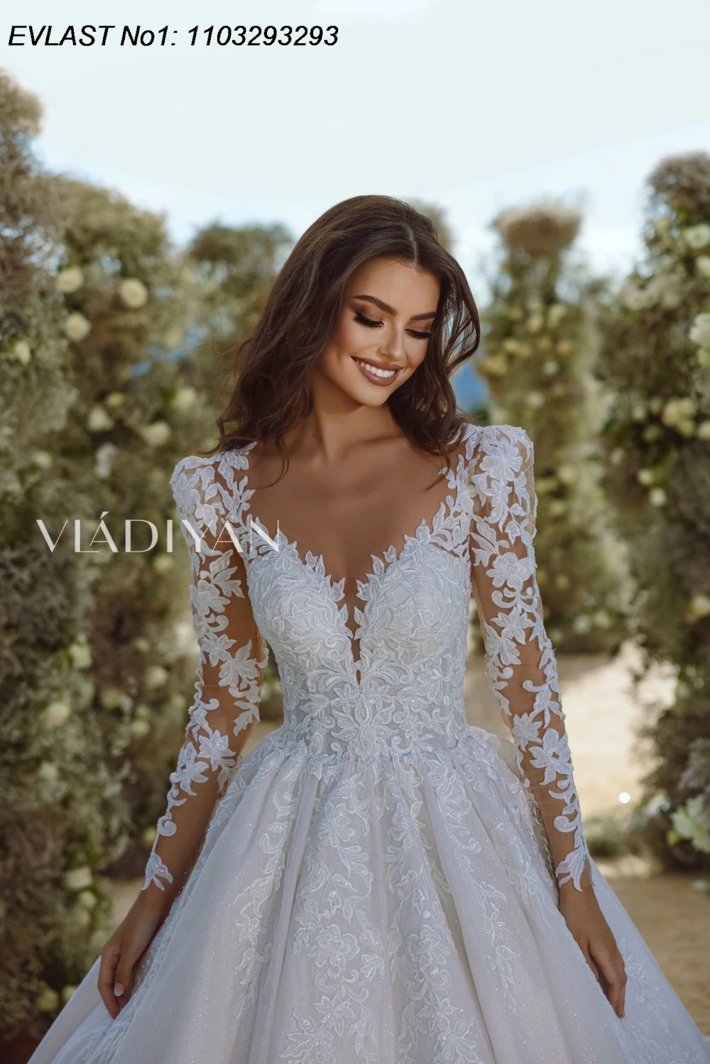 EVLAST Customized Elegant A Line Wedding Dress Long Sleeve Lace Applique Beading Romantic Bridal Gown Robe De Mariee TBD121