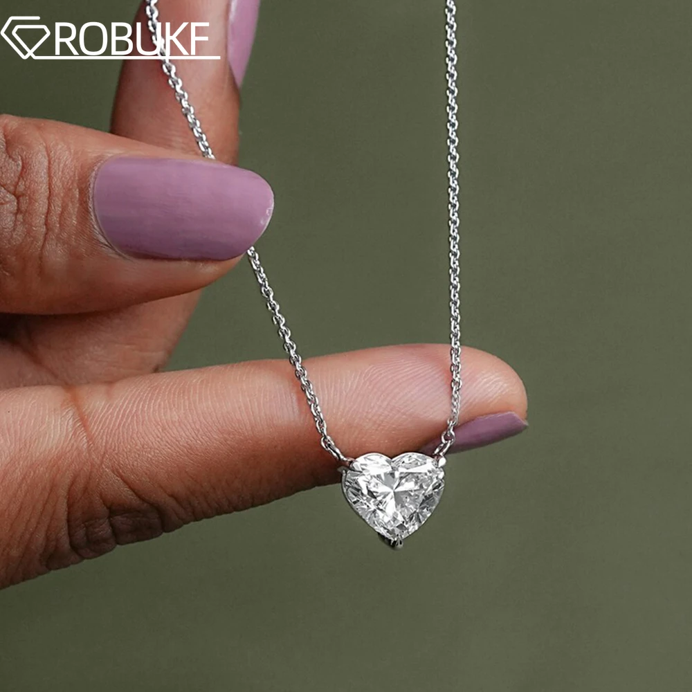 

1CT/2CT/3CT ожерелье из муассанита в форме сердца для женщин GRA сертификат в форме сердца пасьянс кулон ожерелье S925 серебряные украшения