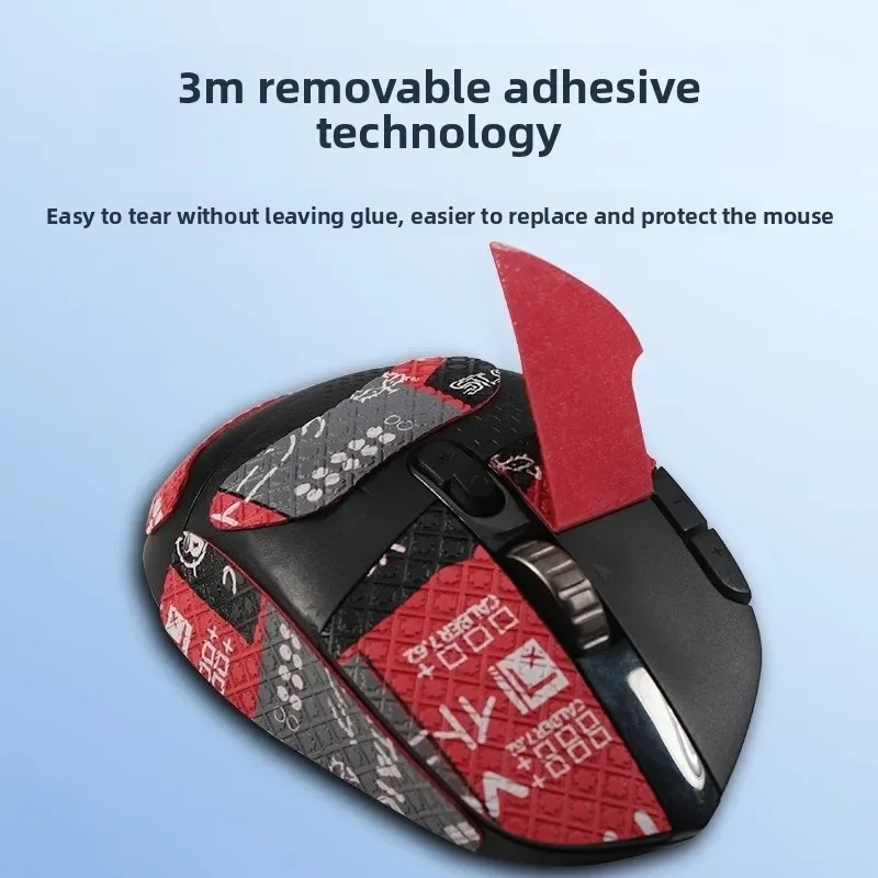 For Logitech G604 Mouse， Printed Full Coverage Anti-Slip Grip Tape Sweat-Absorbent Back Side Stickers