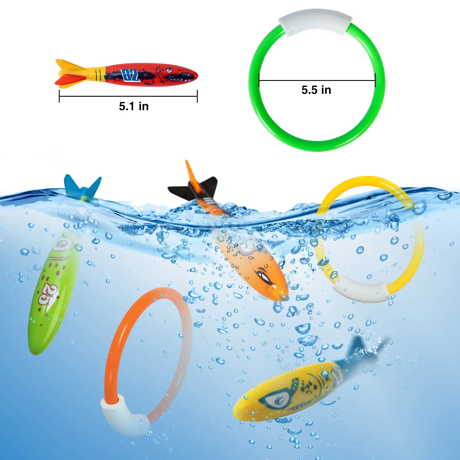 Juguetes de buceo para piscina subacuática para niños, juguetes de entrenamiento para lanzar en la piscina, juego divertido para bebés, regalos de baño, 8 piezas