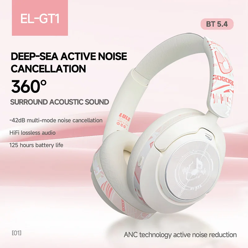 

New EL-GT1 ANC Active noise reduction Wireless Bluetooth Headphones Removable Mic HiFi Surround Sound Game Headset