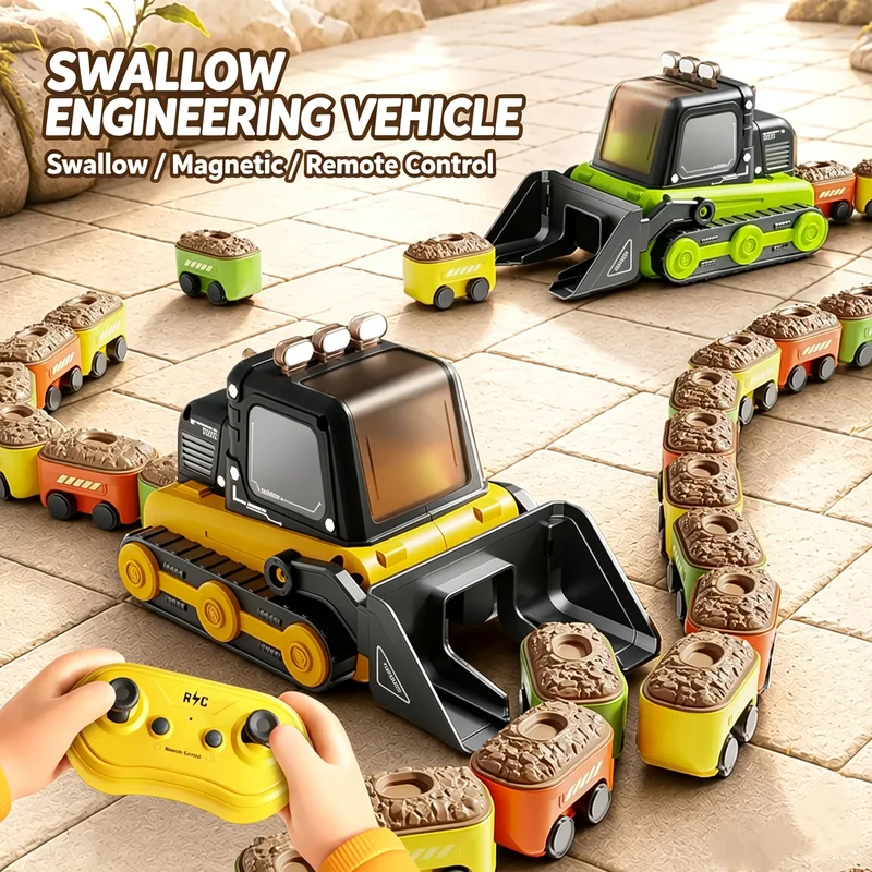 RC Engineering Truck Magnetic Suction Swallowing Vehicle Remote Control 2 Player Interactive Education Battle Car Kids Toy Gifts