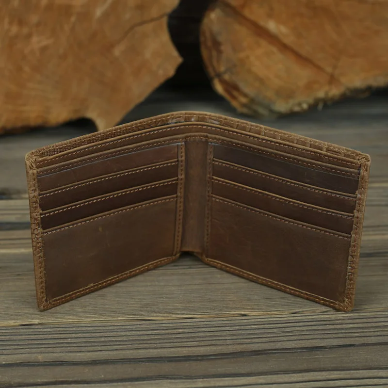 Crocodile Pattern Money Clip Folding Purse Men Cash Holder Pouch Genuine Cowhide Leather Vintage Wallets Keep Cards Tickets