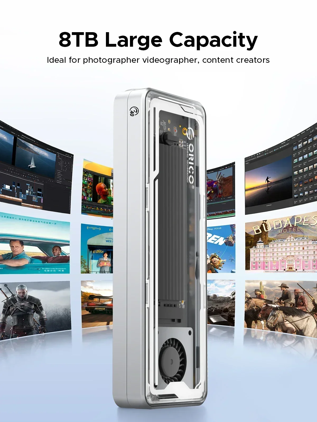 ORICO USB4.0 M.2 SSD Enclosure 40Gbps 8TB Aluminum with Cooling Fan PCIe4.0 NVME Case Type C Compatible Thunderbolt 3/4
