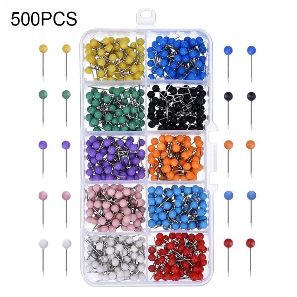 500 PCS/Set Home Decor Calendar Mark Cork Board Supplies Push Pins Map Tacks Plastic Head with Steel Point Thumbtacks