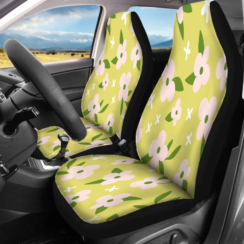 Set Of 2 Front Seat Covers Designed For Cars, Featuring A Spring Bloom Pattern. These Breathable Vehicle Cushions Do Not Have Ba