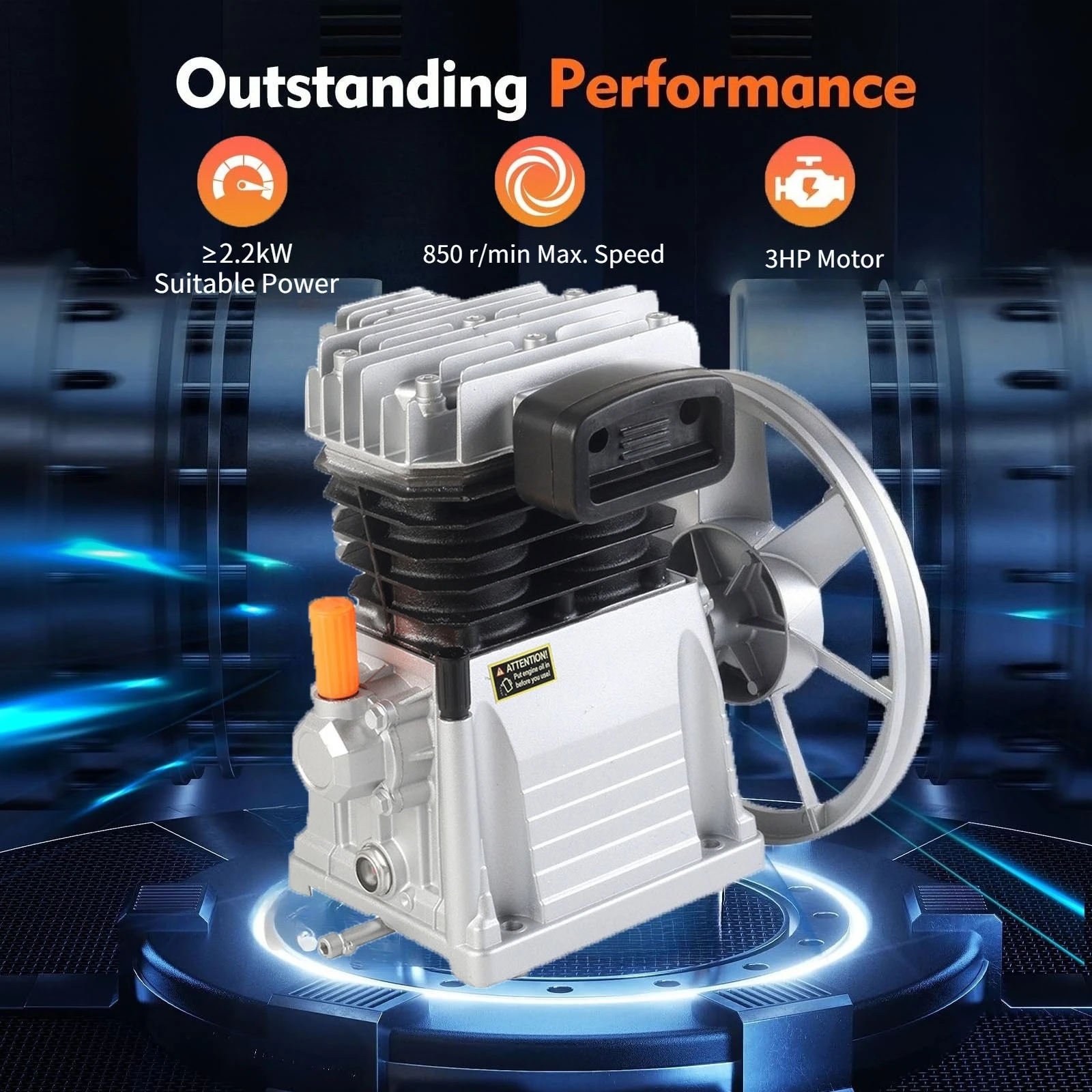 Air Compressor Pump 3HP Head Pump Cylinder Cast Iron Piston Style Lubrication Pump