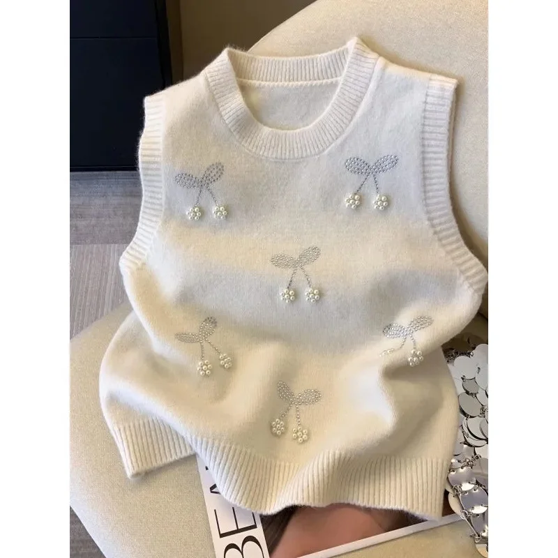 2025 السيدات سترة الموضة محبوك أكمام المرأة الكورية الجولة الرقبة متماسكة سترة الخريف الإناث بلون سترة صدرية #4