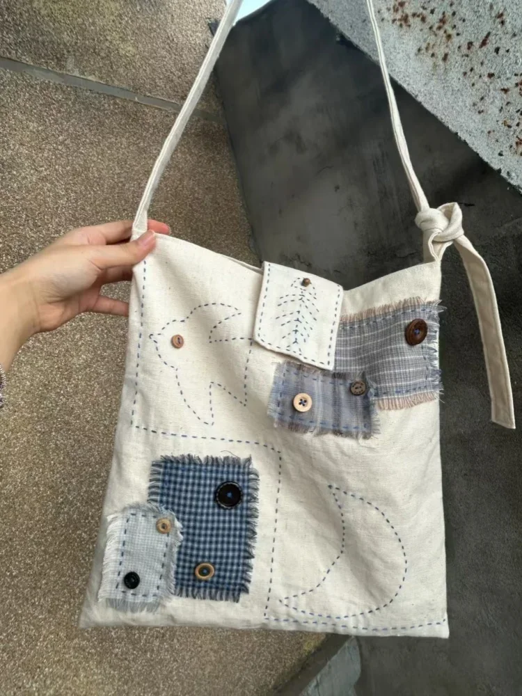

Large Capacity Canvas Casual 2025 New Crossbody Commuting Bag for Women Patchwork Cloth Retro Shoulder Bags