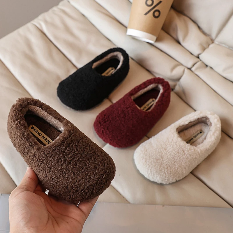 Kids Girls Cotton-padded Shoes 2026 Winter Toddler Baby Flats Shoes Slip On Warm Plush Girls Shoes Furry Children Shoes CSH968