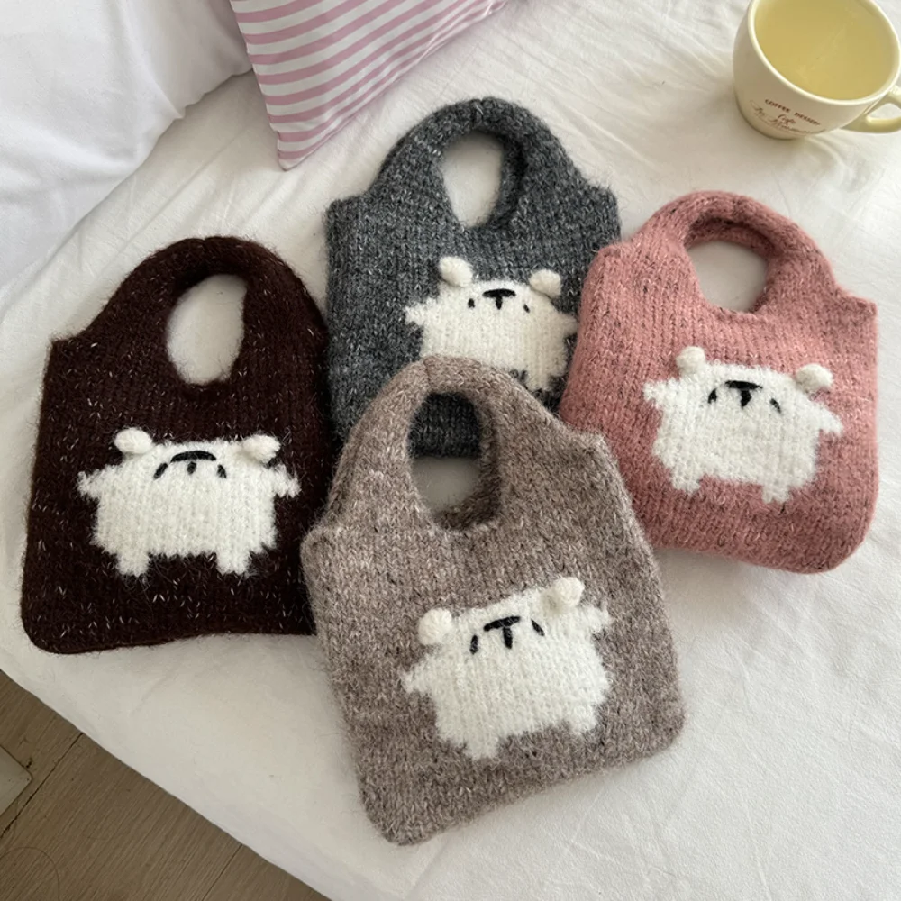 Cartoon Knitted Handbag For Women Cute and Versatile Lipstick Mobile Phone Earphones Bag Niche Tote Bag Girls Pouch Coin Purse