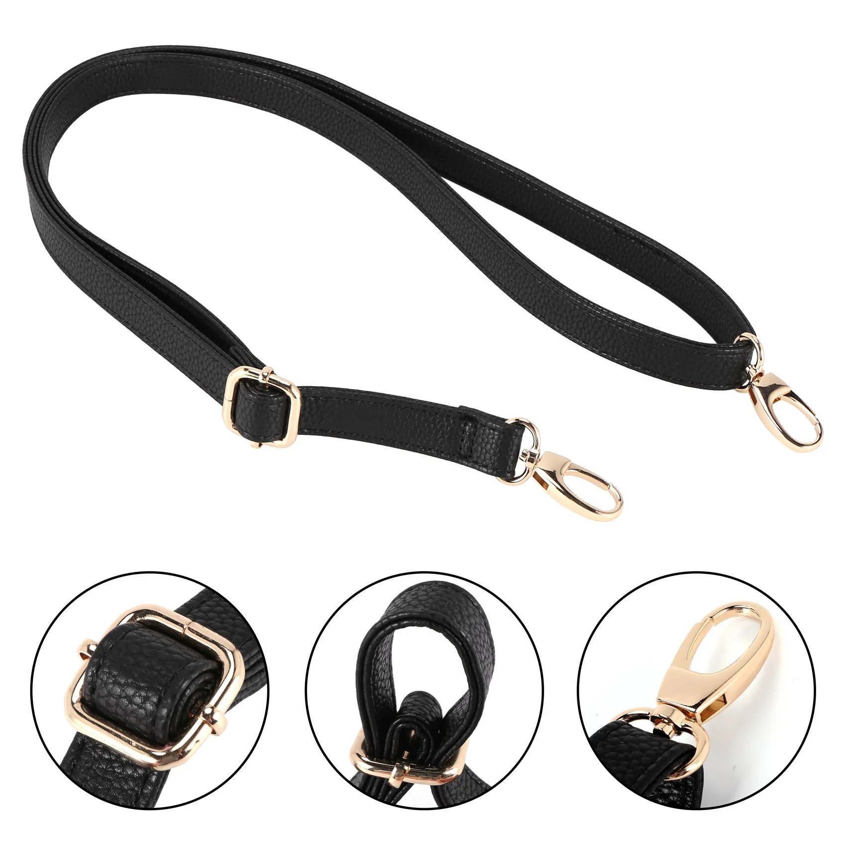 DIY Replacement Leather Bag Shoulder Strap Handle Cross Body Adjustable 140*2cm, Black