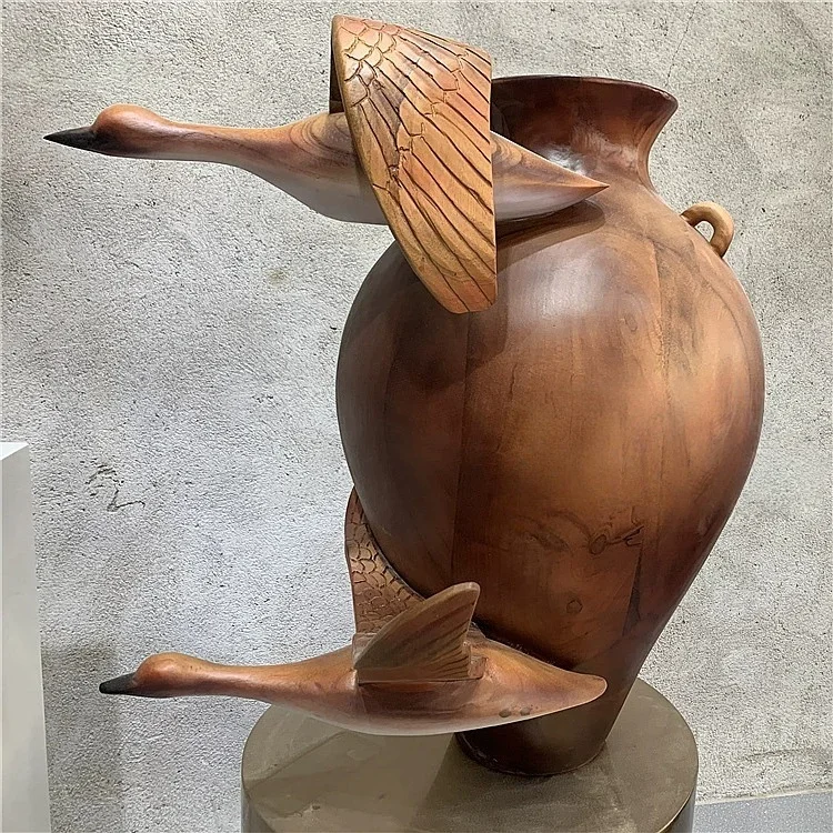 ！@Creative Bespoke Wooden Vase Sculpture Flowing Form Artistic Standing Decor Home Display Gift