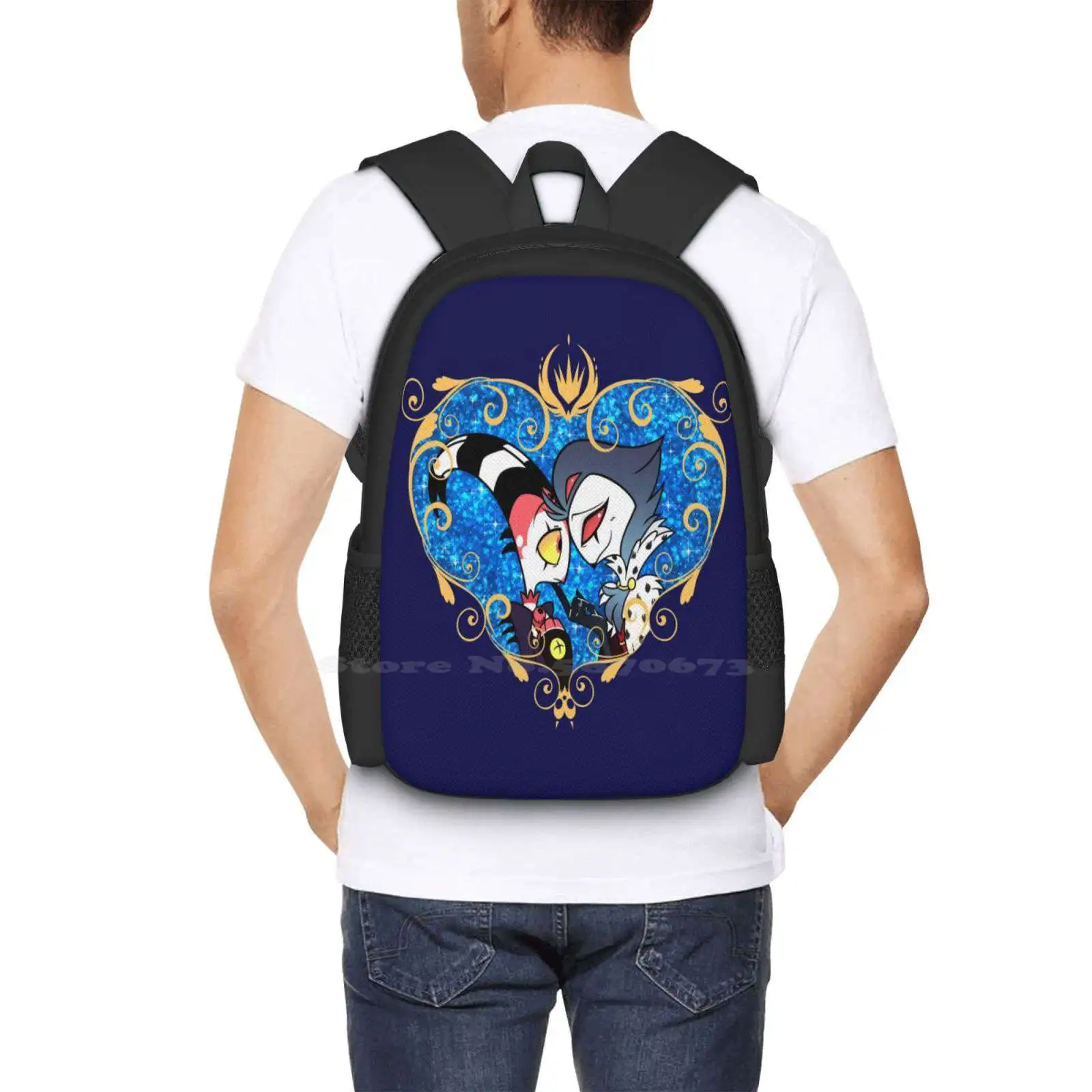 Helluva Boss Stolas And Blitzo Heart Frame Hot Sale Schoolbag Backpack Fashion Bags Helluva Boss Blitzo Stolas Vivziepop Stolitz