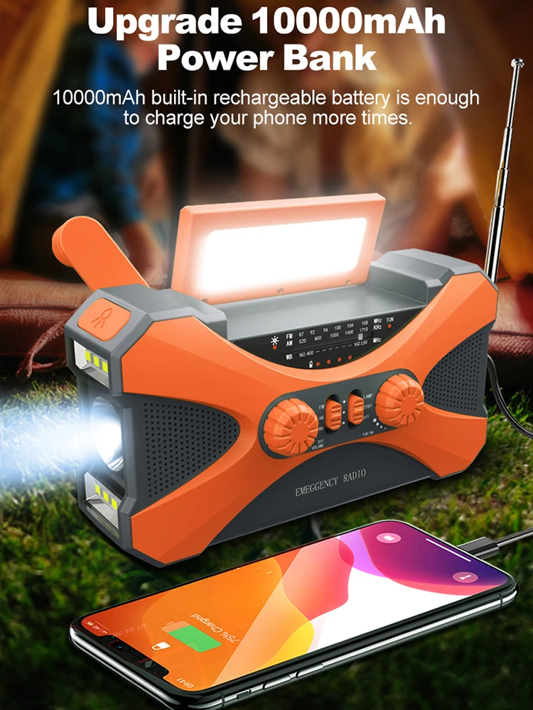 

Portable Radio Hand Crank Solar Camping Survival Radio Dual Speaker Rechargeable Weather Radio for Home Outdoor