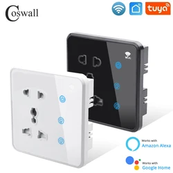 Pannello in vetro Coswall Presa universale WIFI Tuya + interruttore tattile on/off a 2 gruppi con interruttore principale con un solo tasto