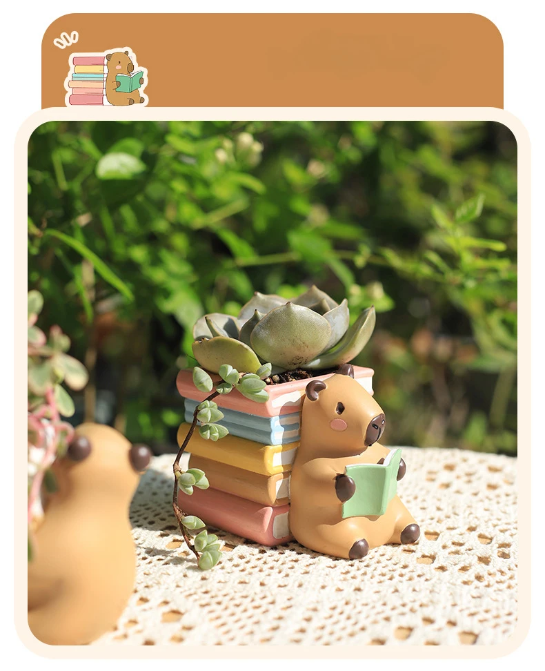 Cute Capybara Small Plant Pot Resin Succulent Planter for Home Office Desk Mini Ornament Fairy Garden Flowerpot Decoration