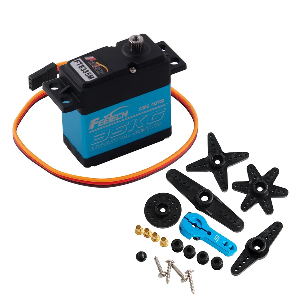 DIYmall 1/2/4 pièces Feetech 7.4V 35KG FT6335M servomoteur numérique 360 degrés servo à engrenages en alliage d'aluminium bleu avec bras en métal