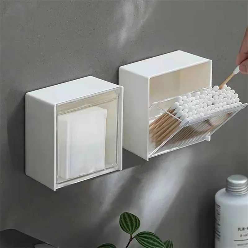 Wall Mounted Storage Box Clamshell Design Plastic Cotton Swab Storage Holder органайзер для кухни bathroom accessories