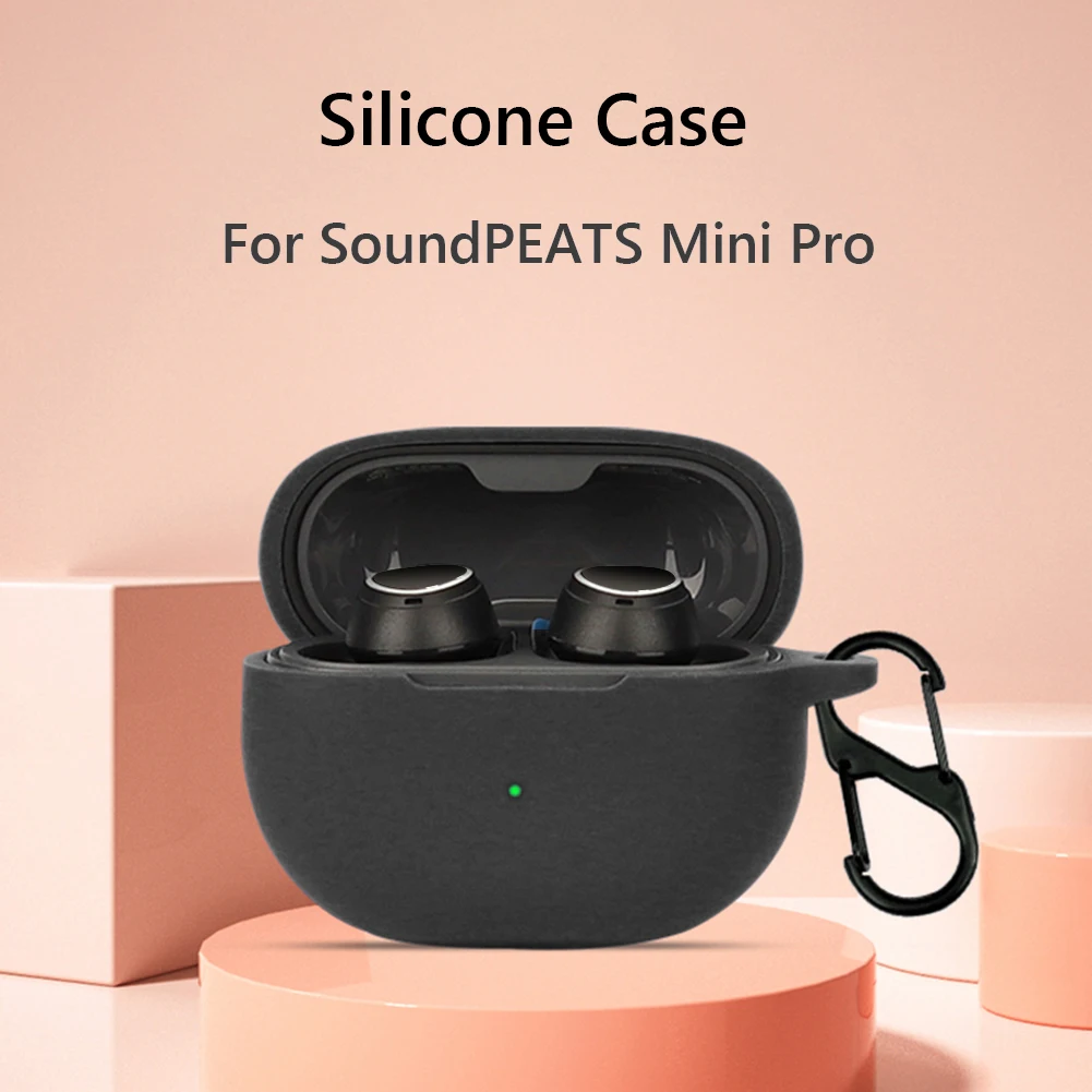 Cover For SoundPEATS Mini Pro Soft Silicone Cover with Carabiner Shockproof Wireless Earphone Sleeve Anti Dust Washable Cover