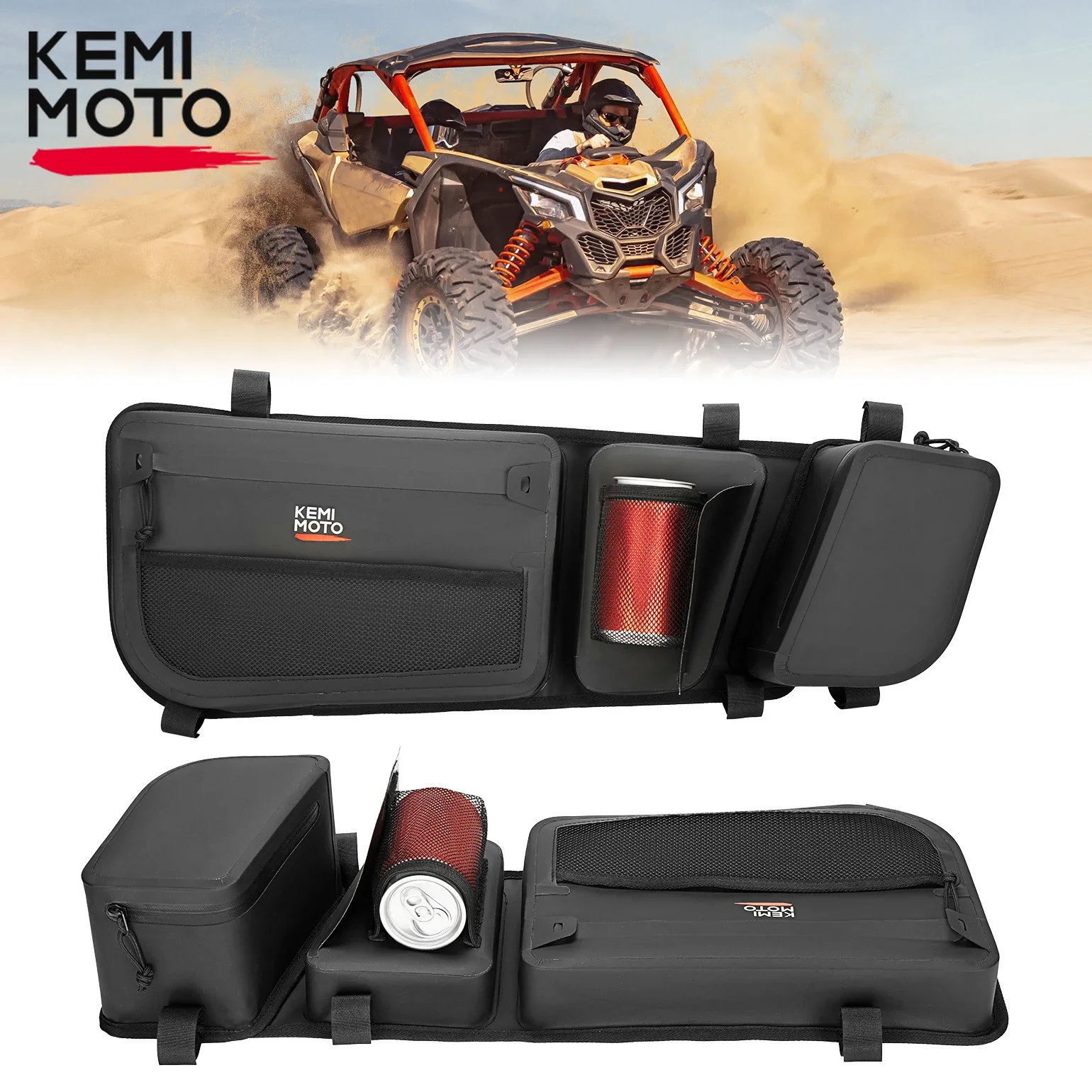 

UTV Front Side Storage Organizer Door Bag for Can-Am Maverick X3 Max R RR 4x4 XMR XDS Turbo DPS 600D TPU Waterproof w/ Knee Pads