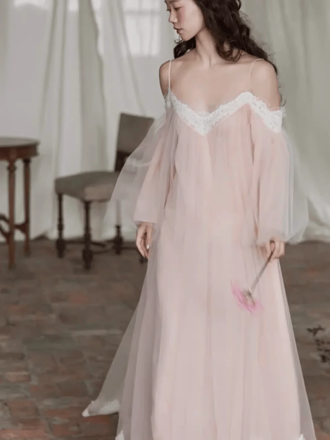 

Pink Morning Robe 2025 New Light Wedding Dr Vintage Sle Engagement Gown Floor-Length Long Sve Bridesmaid Dr
