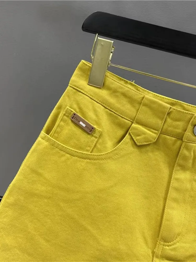 Summer 2026 High Waist A-Line  Skirt Women's Denim Anti-Light Yellow Half-length Skirt Stylish Versatile Cotton Polyester...