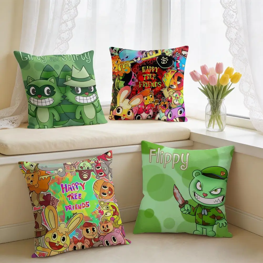 Cartoon Happy T-Tree Friends Cushion Cover Square Short Plush Pillow Case Living Room Sofa Home Decor Funda 40X40