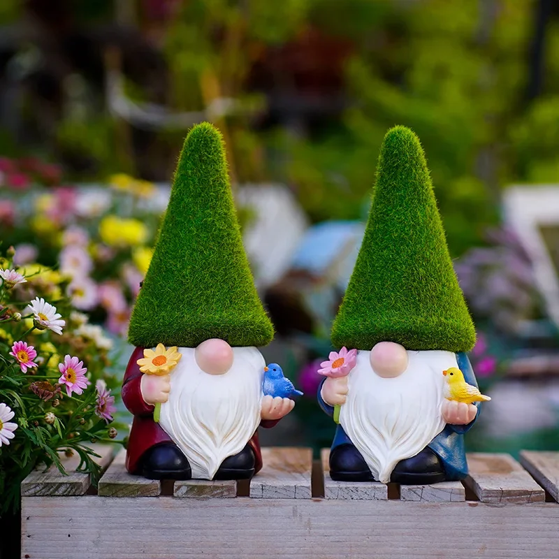 1pcs Flocking Goblin Outdoor Garden Courtyard Dwarf Dwarf Decorative Resin Handicraft Ornament
