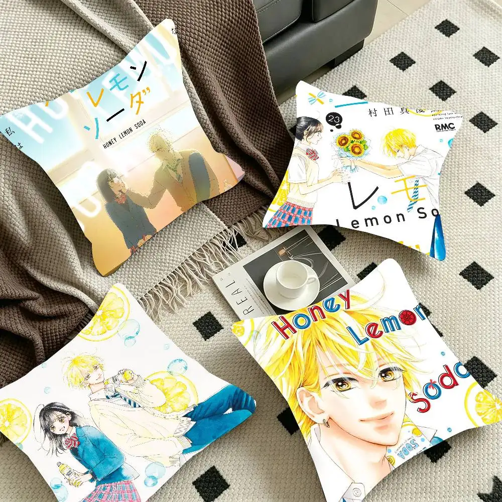 Honey L-Lemon Soda Anime Pillow Case Fashion Square Pillowcase Bedroom Sofa Room Ins Decoration Leisure