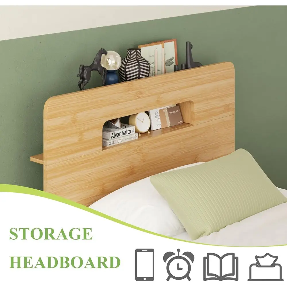 Solid Bamboo Wood Twin XL Bed e with Storage board, 14 inch Platorm Twin XL Bed es No Box Spring Needed with Steel Slats, view 3