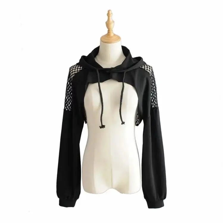 Slim Fit Mesh Hoodie Short Hollow out Dance Streetwear Women's Top Ultra Short Belly Baring Versatile Fashionable Dancewear