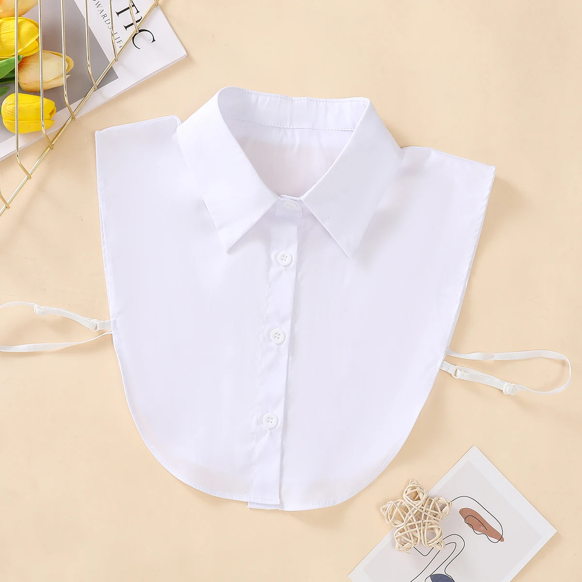 Women's Cotton Pointed Collar Fake Collar Fashionable and Elegant Solid Color Half Shirt Style Versatile Decorative Collar