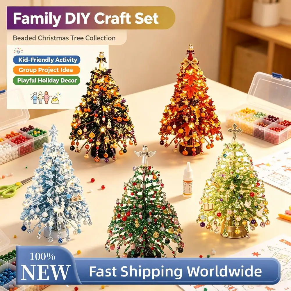 DIY Beaded Halloween Tree Kit Plastic Craft Set With Colorful Beads And Light For Holiday Tabletop Decor
