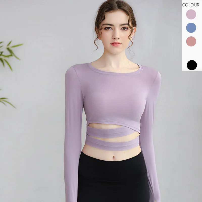 Autumn dance yoga long-sleeved top women's thin nylon fitness sports yoga clothes outdoor sun protection tight T-shirt