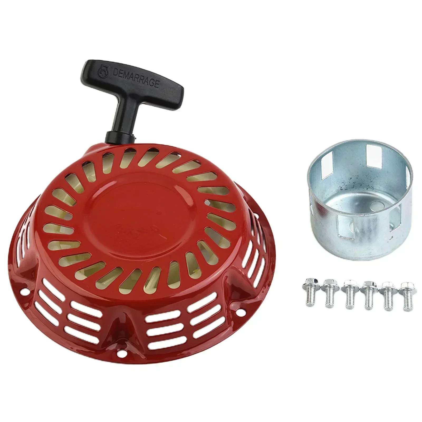 Puxar Copo de Arranque se Encaixa Gx120 Gx160 Gx168 Gx200 Copo de Partida de Recuo de Metal Vermelho Inclui Parafusos Peças de Reposição Diretas para Honda