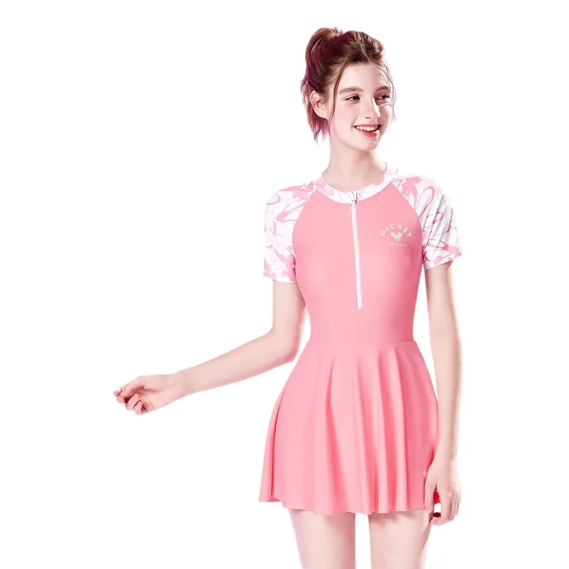 New Disney-Inspired Backless Skirted Swimsuit - Women's One-Piece, Sun-Protective Tummy-Control Hot Spring Vacation Bathing Suit