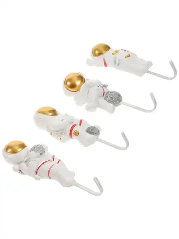 4 Pcs 우주 비행사 후크 벽걸이 형 세련된 모자 펀치없는 사랑스러운 수지 없음 펀칭 벽 걸이 문 후크 뒤에 없음
