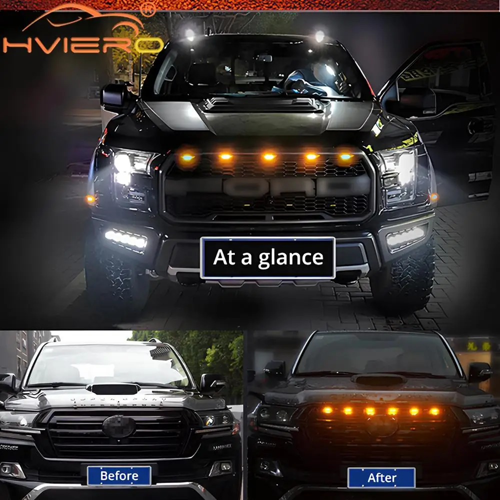 4X 6led 12V Car Grille Yellow Light Signal Daytime Running LED Decorative Warning Lamp Pickup Truck Haze Control Raptor Lighter