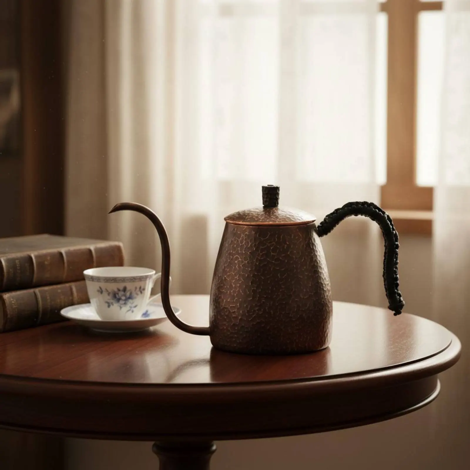 Hammered Copper Coffee Pot Thickened Frame Handmade Copper Flow Kettle Flow-over Coffee Kettle Ergonomic Handle for Home Brewing