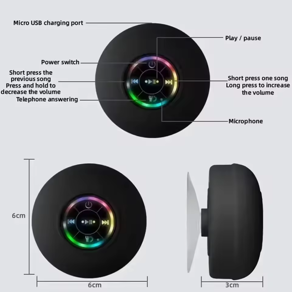 미니 LED 스피커의 다양한 색상 조명 모습