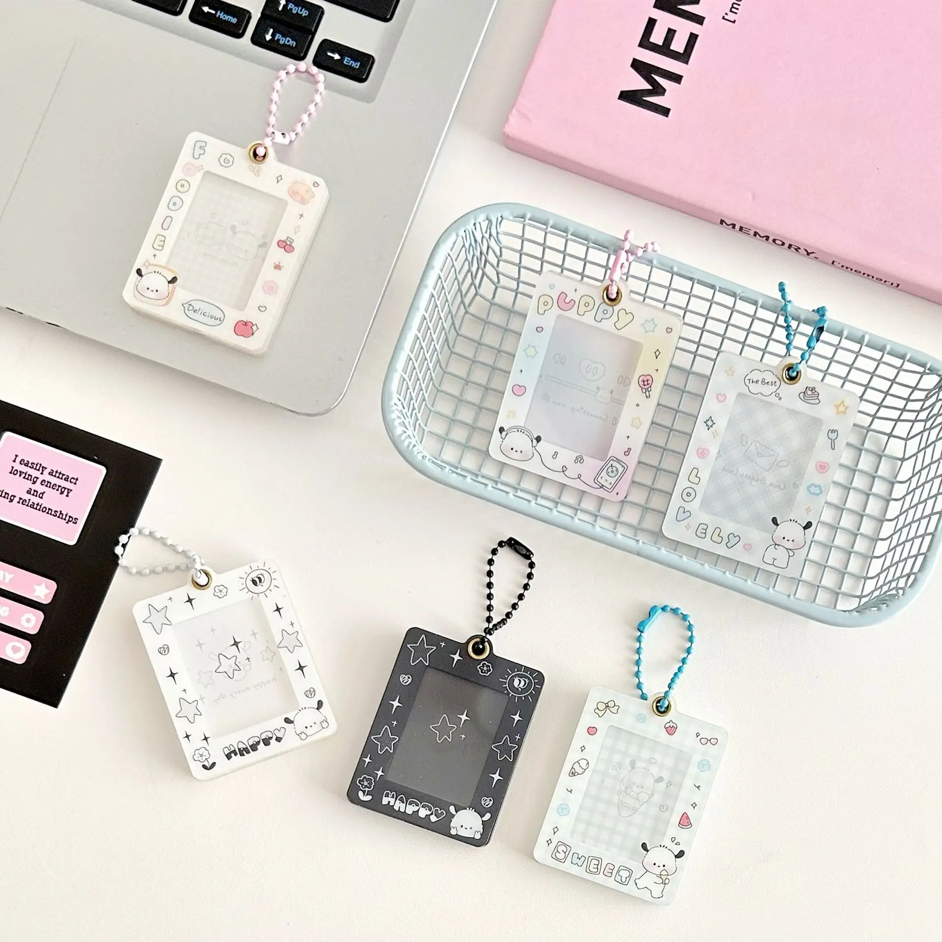 MINKYS Ins Kawaii Puppy 1 inch ID  Photocard Holder Kpop Photocard Holder Photo Card Holder Bag Pendant School Stationery