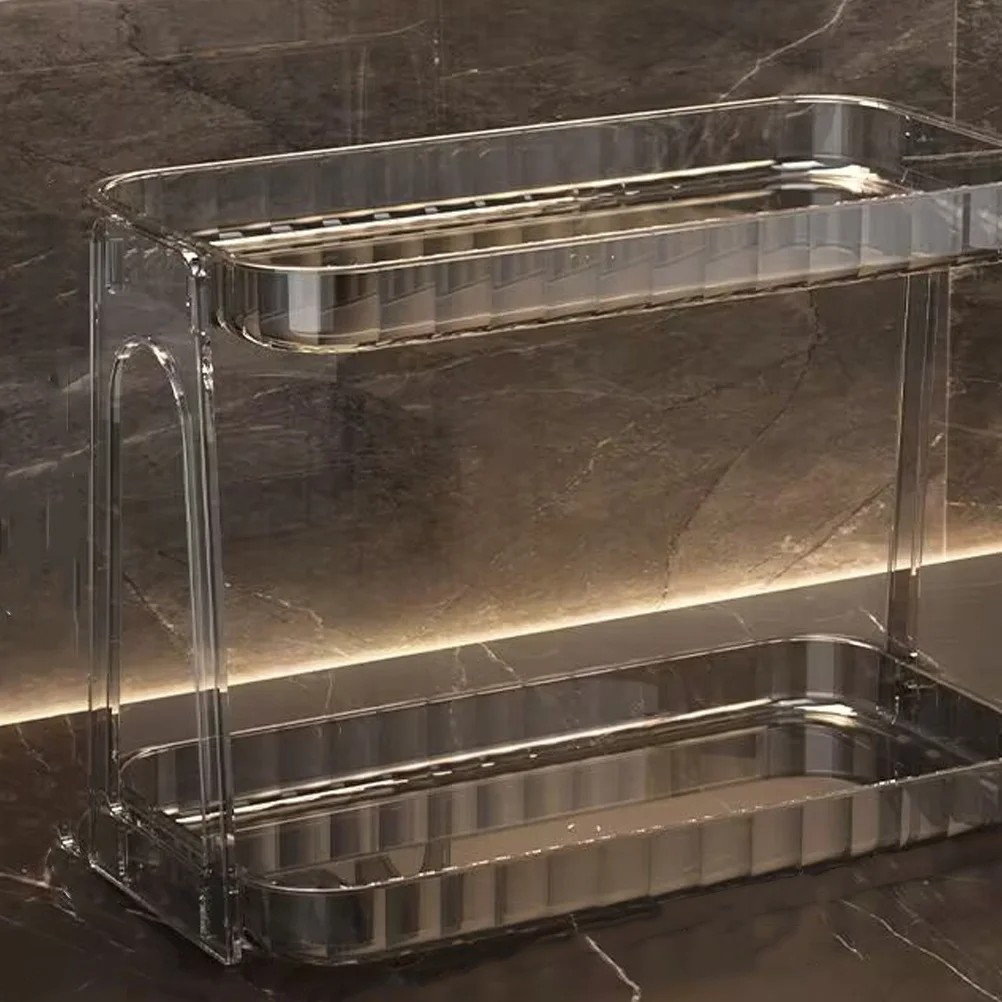 

Bathroom Storage Shelf 2-Tier Organizer Desktop Toiletry Organizer Reusable Strong Bearing Capacity Simple Design